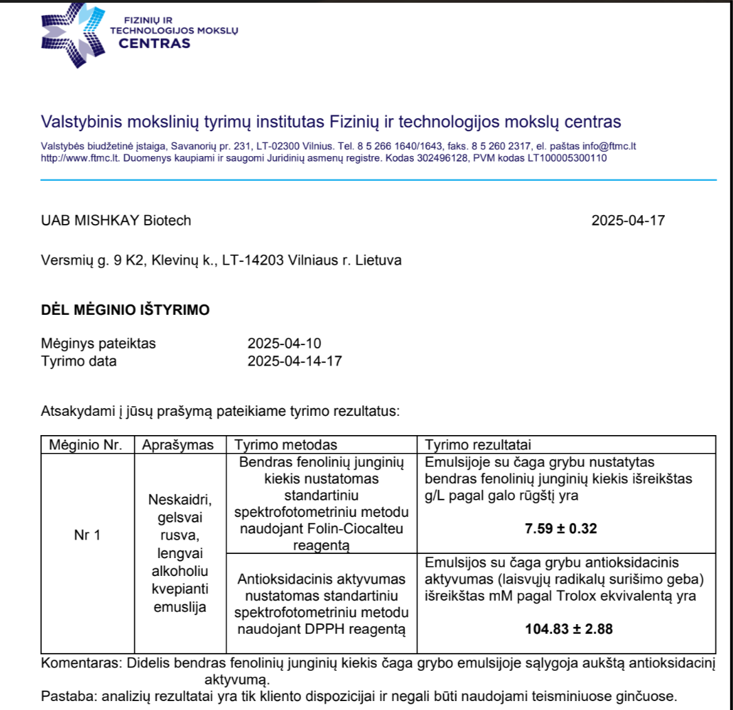 Liposominis dvigubas Čaga ekstraktas. 100 ml