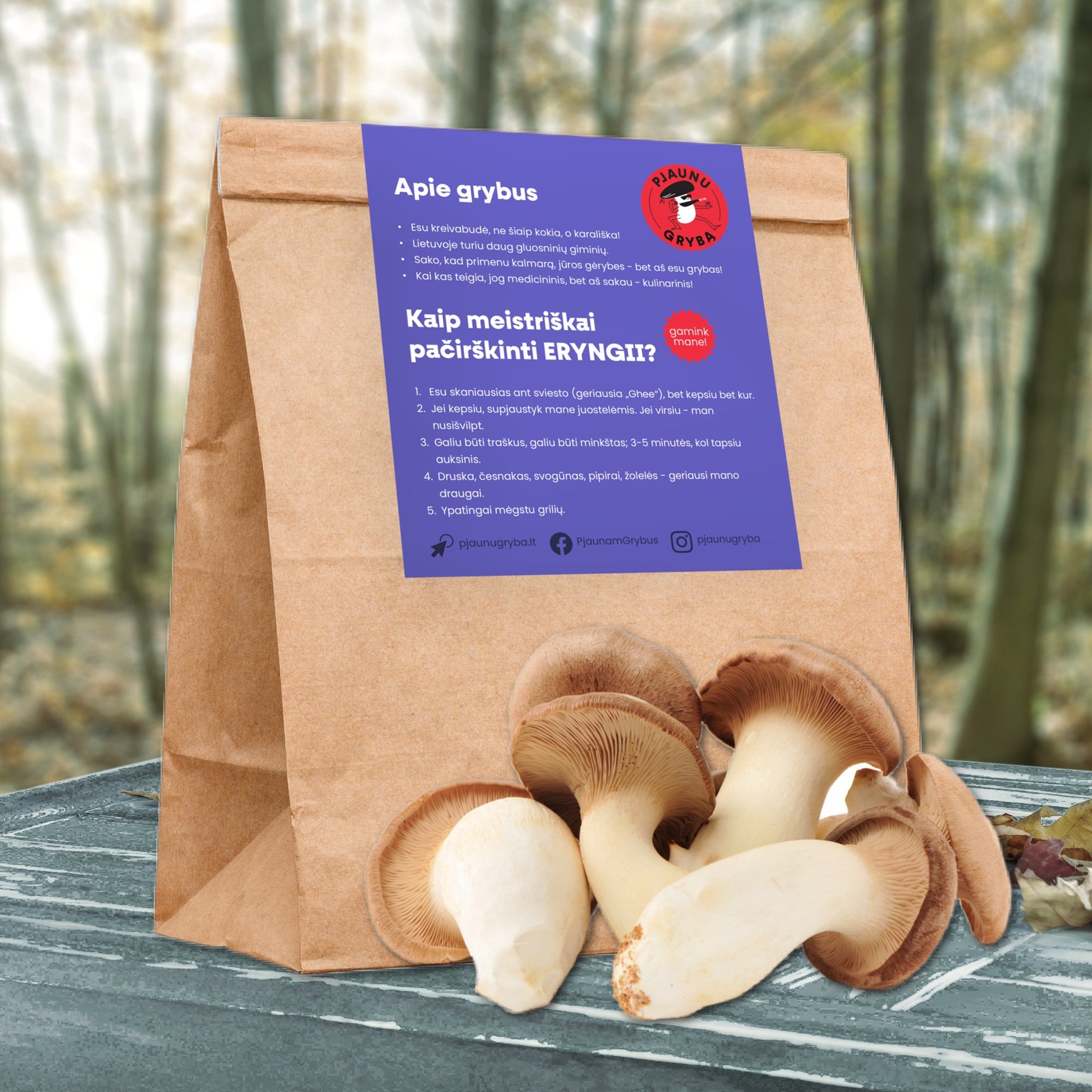 Eringi grybai (karališkoji kreivabūdė) Pjaunu Grybą šeimos ūkis