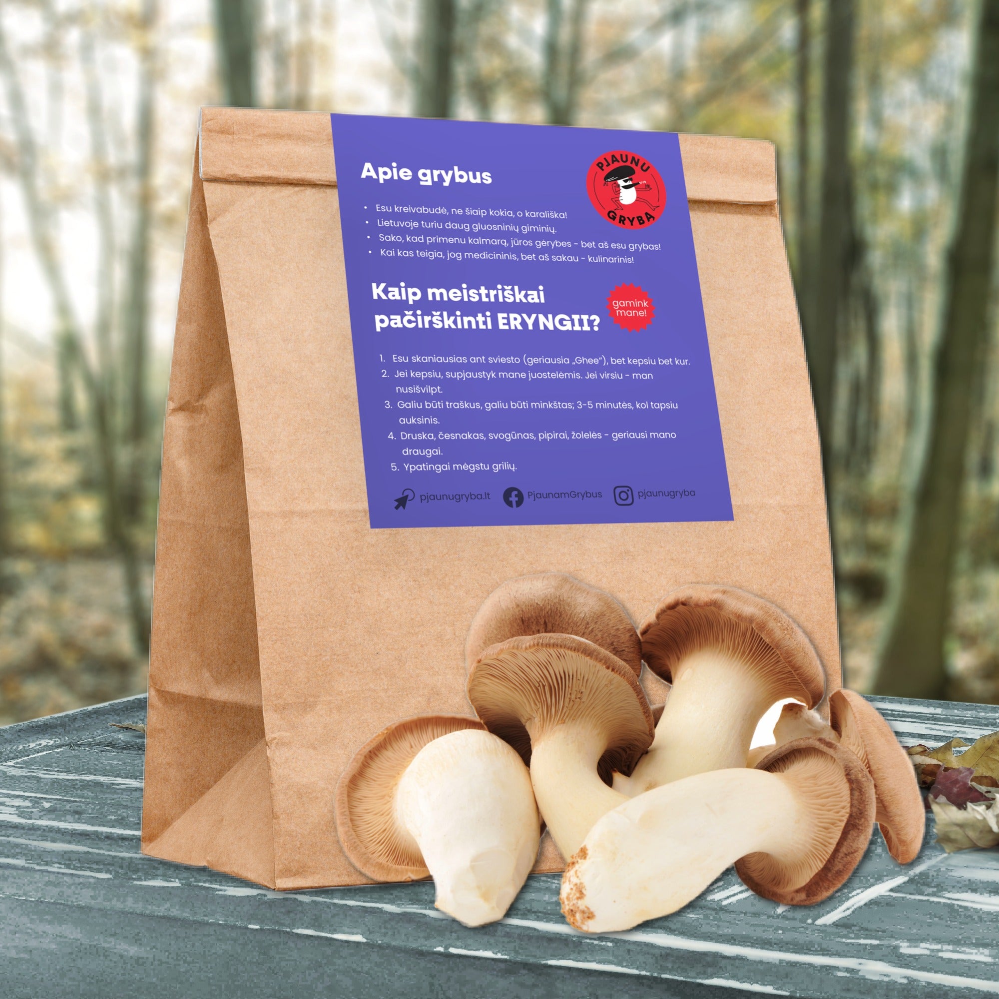 Eringi grybai (karališkoji kreivabūdė) Pjaunu Grybą šeimos ūkis