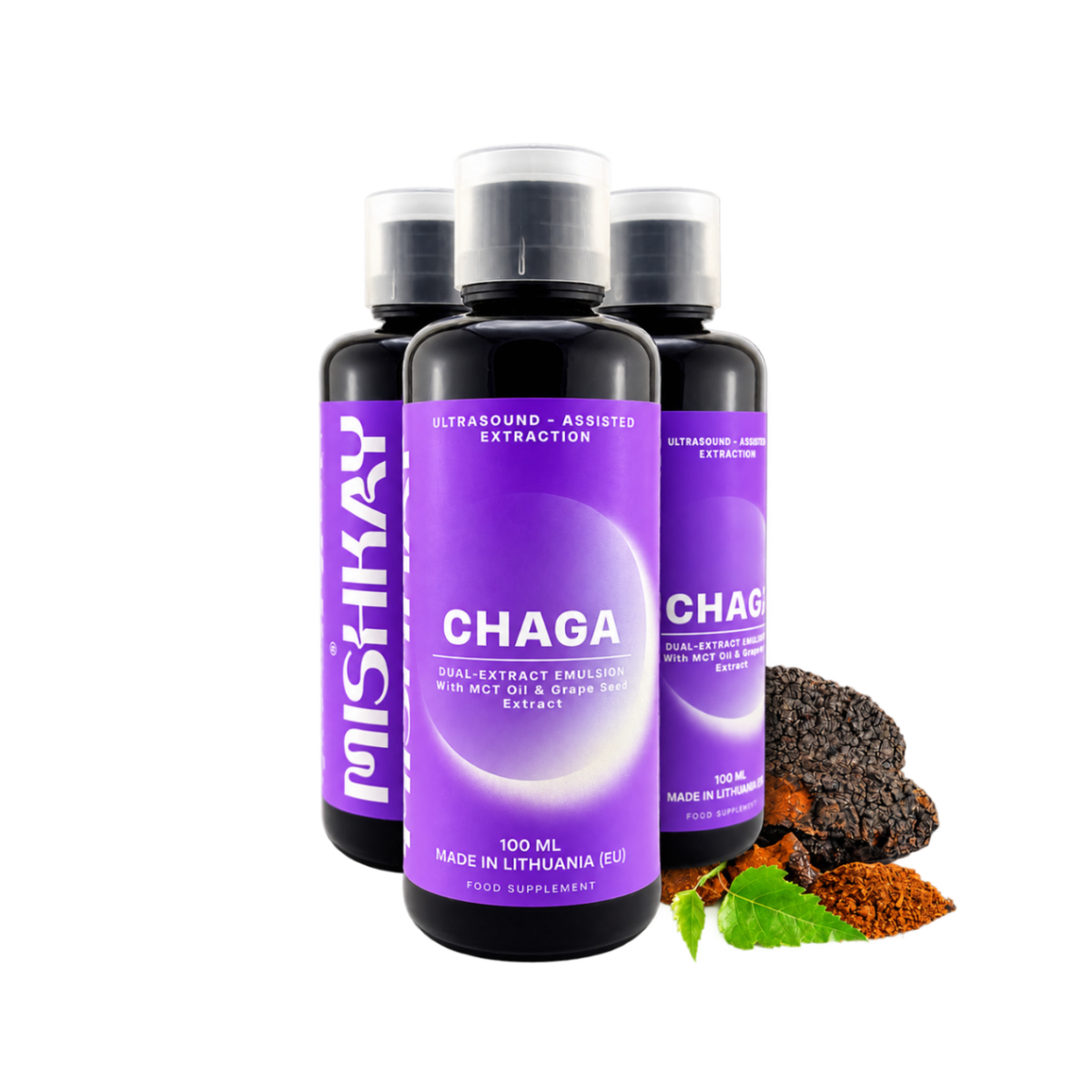 Ultragarsinė, dvigubo ekstrahavimo Čaga emulsija. 100 ml